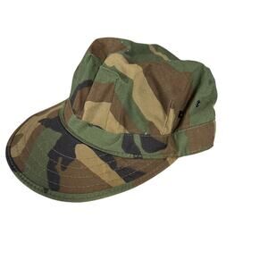 Military Utility Cap Basic Green Camo Mens Small Made In The USA Cotton